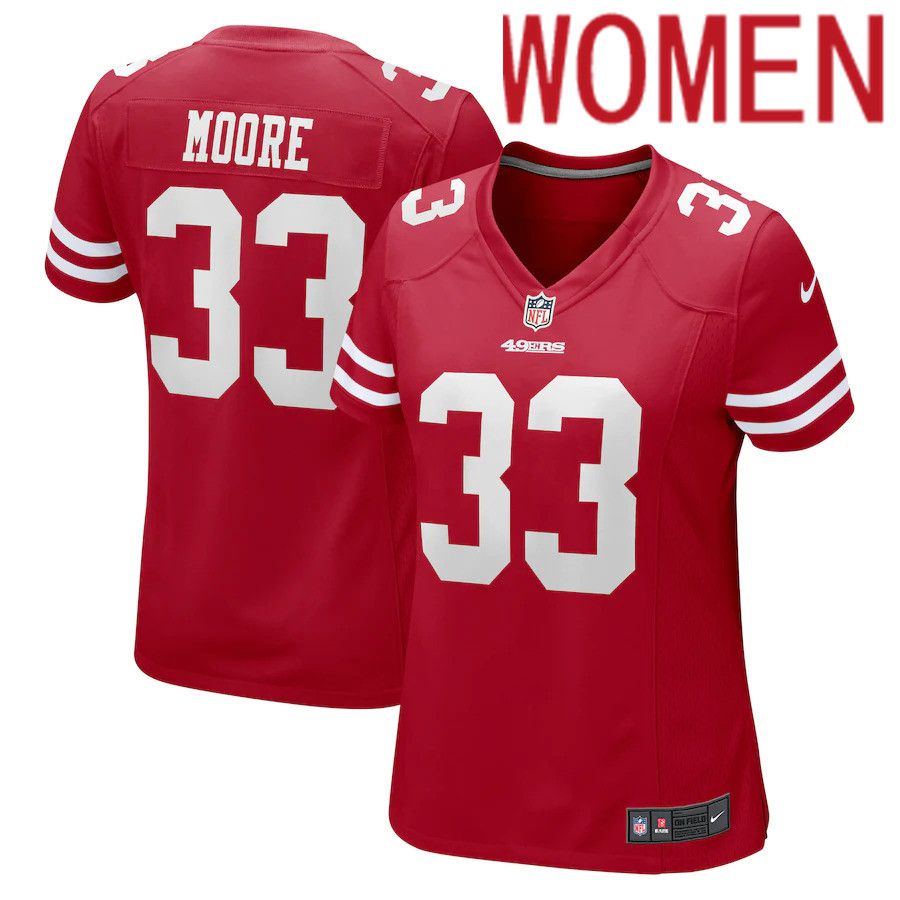 Women San Francisco 49ers #33 Tarvarius Moore Nike Scarlet Game NFL Jersey->women nfl jersey->Women Jersey